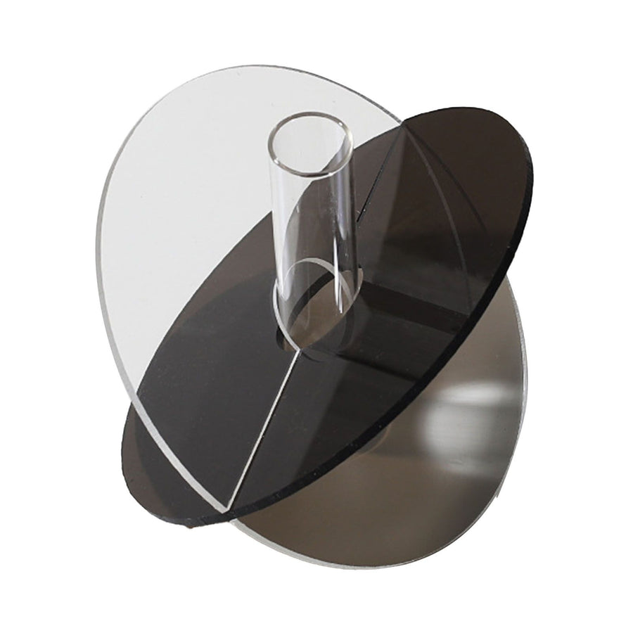 Acrylic Geometric Flower Vase Fine Detail Easy To Clean Acrylic Geometric Minimalist Vase for Living Room Table Disc Transparent Grey 15x13x2cm