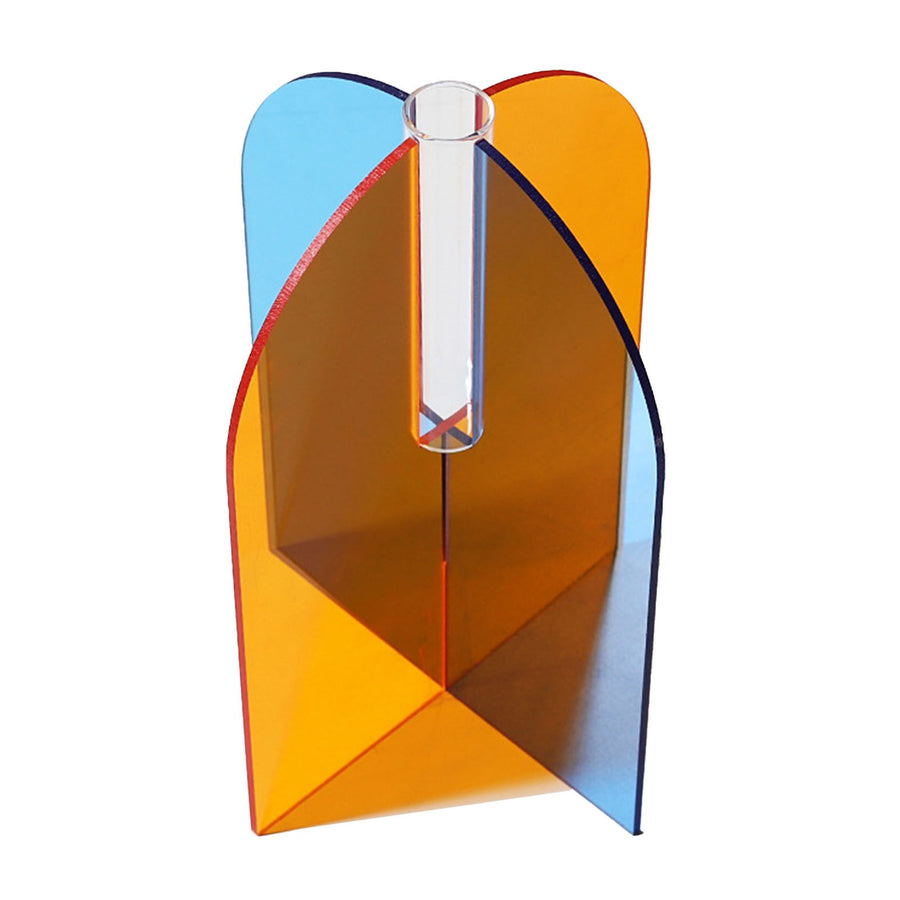 Acrylic Geometric Flower Vase Fine Detail Easy To Clean Acrylic Geometric Minimalist Vase for Living Room Table Door Slice Orange Blue 20x15x2cm