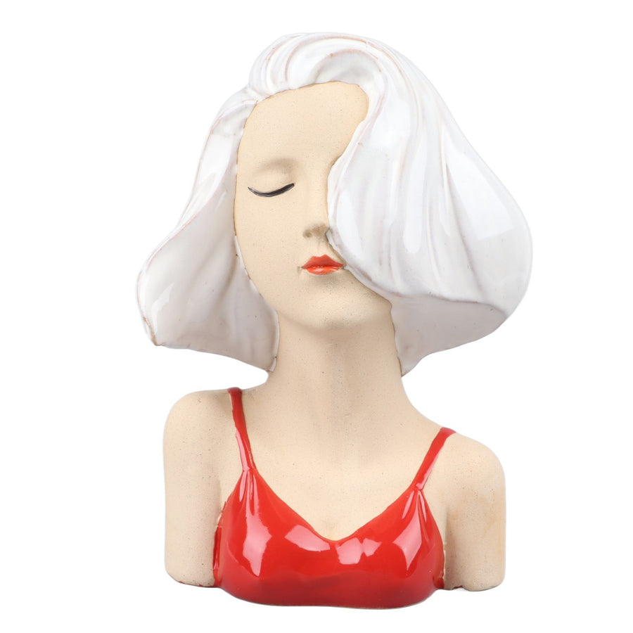 Girl Face Vase Modern Decorative Sculpture Ceramic Head Flower Vase for Living Room Bedroom Office White