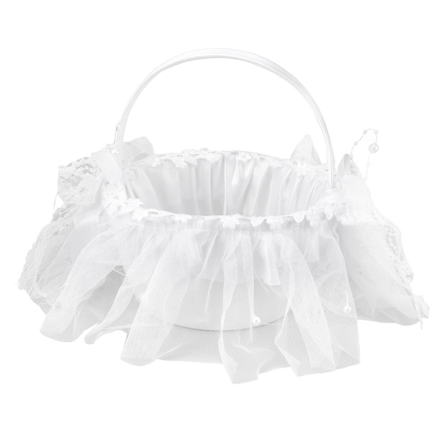 Wedding Flower Girl Basket White Lace Classic Gift Ceremony Supplies for Rose Petals