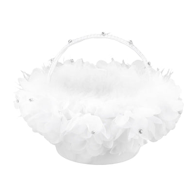 White Flower Girl Basket Petal Beads Decoration Handheld Bridesmaid Scattering Wedding Basket