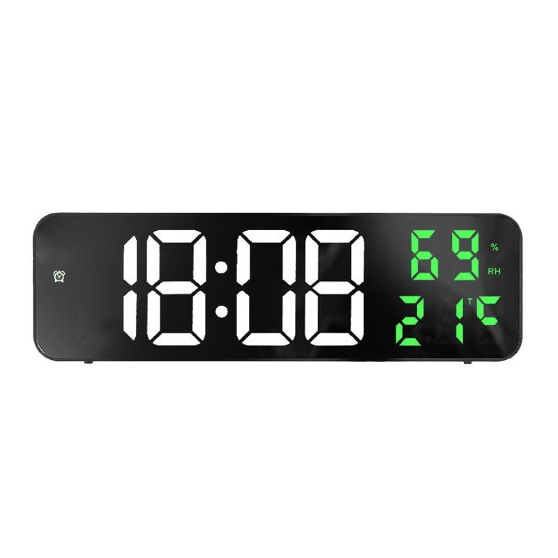 Mirror Large Digital LED Clock Home Electronic Alarm Clock Large Screen Plug in Clock Wall Mounted White and Green