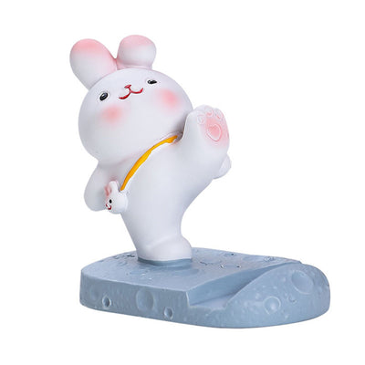 Cute Rabbit Cell Phone Stand Cartoon Resin Bunny Phone Holder Desk for Student Room Decoration Kicking
