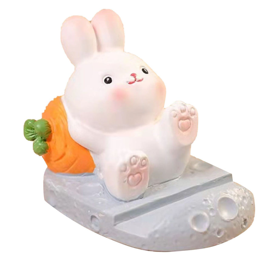 Cute Rabbit Cell Phone Stand Cartoon Resin Bunny Phone Holder Desk for Student Room Decoration Carrot