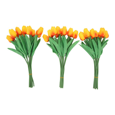 30pcs Artificial Tulips Flowers Innovative Simulation Hand Crafted PU Fake Tulips for Home Wedding Party Decor Sunset Red