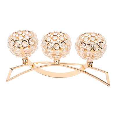 Crystal Candle Holder 3 Heads Windproof European Style Stable Durable Gold Candle Holder for Wedding Party New Year