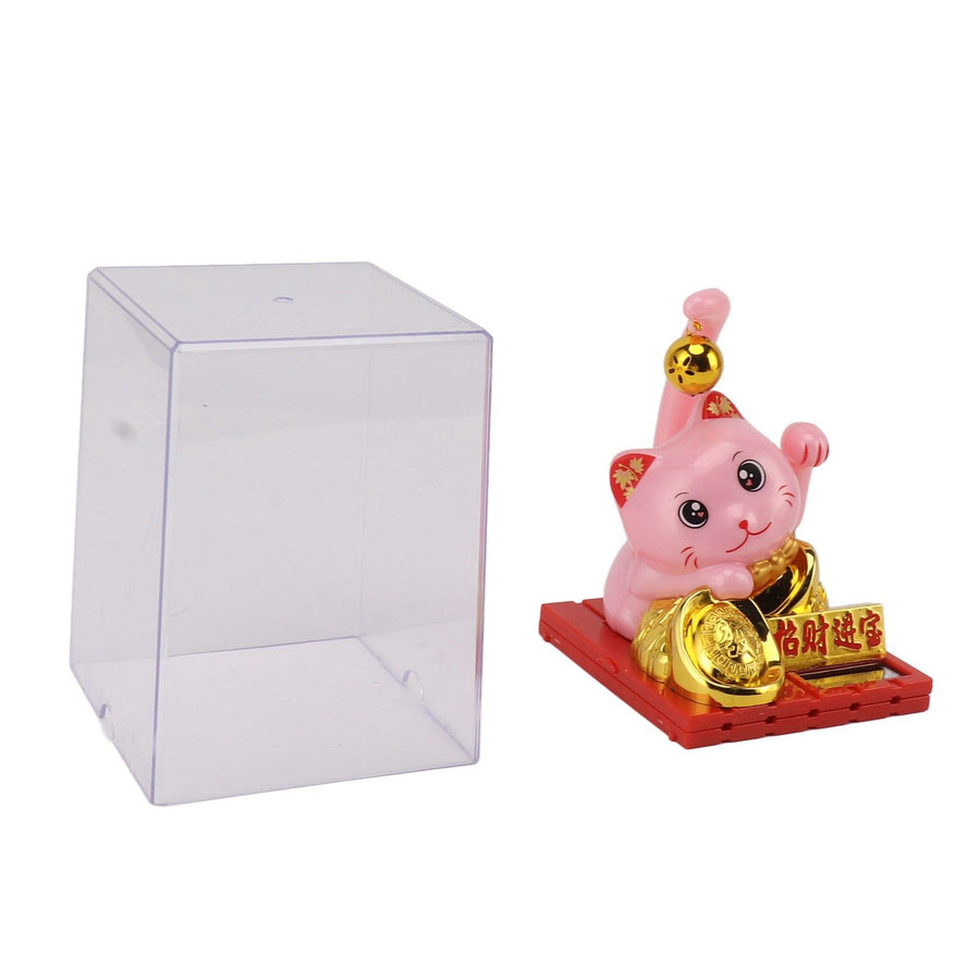 Arm Waving Fortune Cat Solar Powered Light Induction Lucky Cat Decoration for Desks Windows Car Dashboards Pink Large