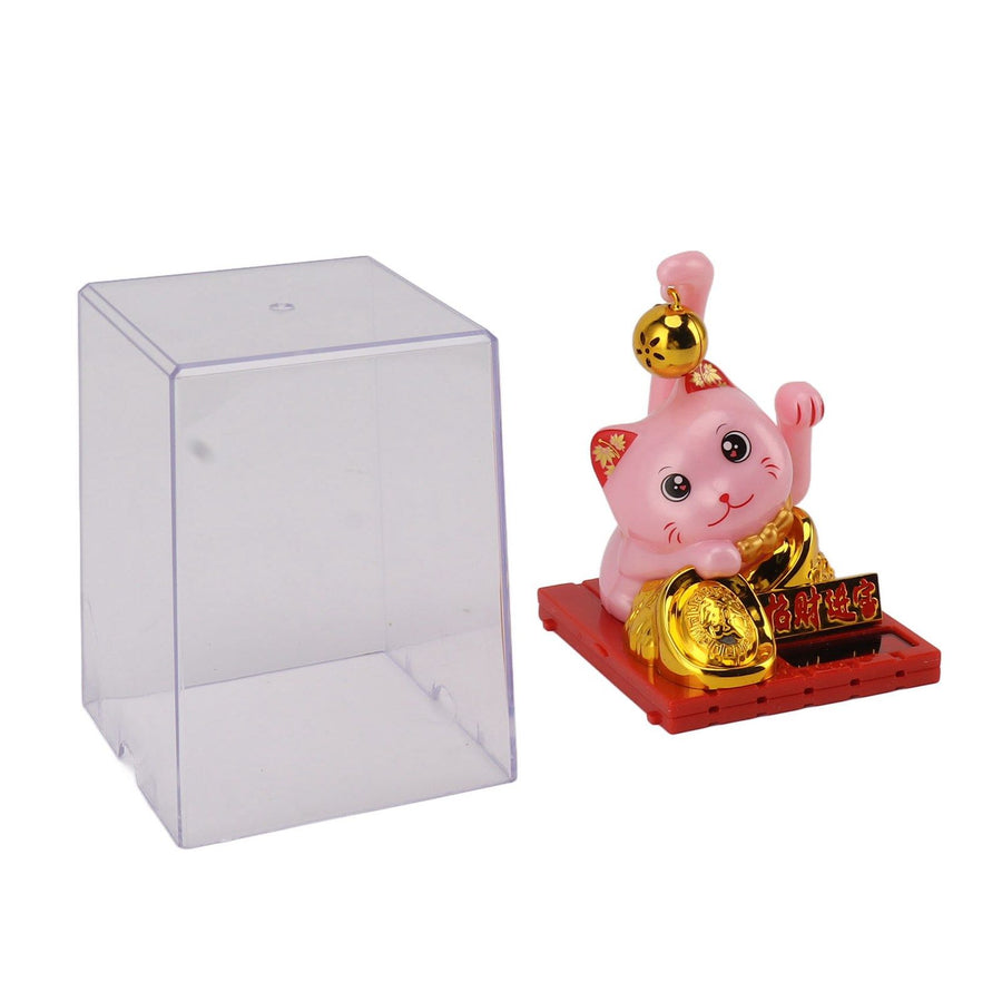 Arm Waving Fortune Cat Solar Powered Light Induction Lucky Cat Decoration for Desks Windows Car Dashboards Pink Small