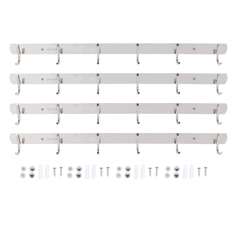 4 Pcs 6 Hooks Stainless Steel Cloak Hanger Wall Mounted Hanging Coat Rack for Laundry Rooms Entryways
