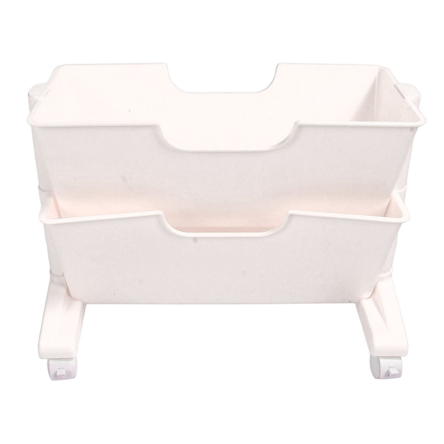Double Layer Movable Deskside Bookshelf Removable Small Bookcase Dormitory Organize Trolley Shelf White