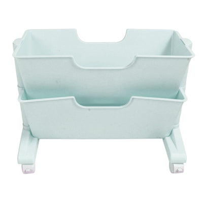 Double Layer Movable Deskside Bookshelf Removable Small Bookcase Dormitory Organize Trolley Shelf Blue