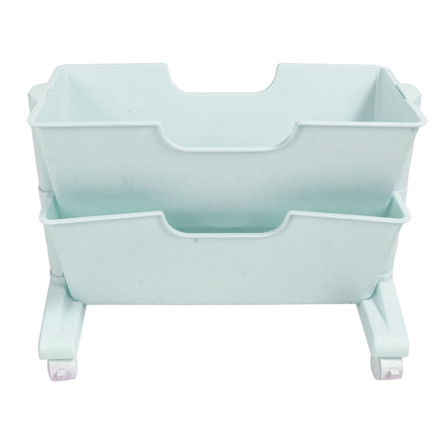 Double Layer Movable Deskside Bookshelf Removable Small Bookcase Dormitory Organize Trolley Shelf Blue