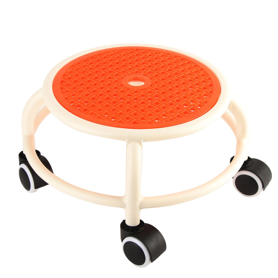 Round Rolling Low Stool Comfortable Universal Wheel Movable Mini Stool High Weight Capacity for Home Orange