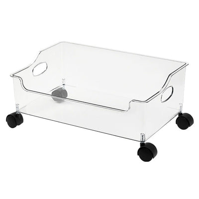 Wheeled Storage Containers Plastic Transparent Under Desk Book Storage Box with Roller for School Dorm Office Bedroom