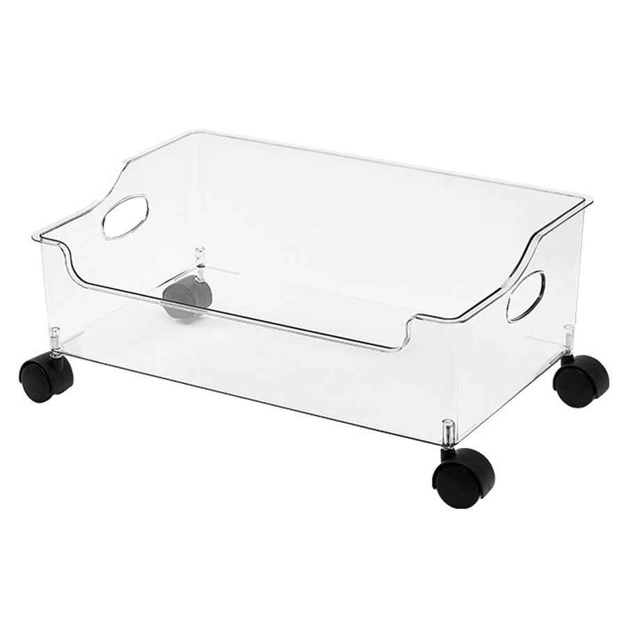 Wheeled Storage Containers Plastic Transparent Under Desk Book Storage Box with Roller for School Dorm Office Bedroom