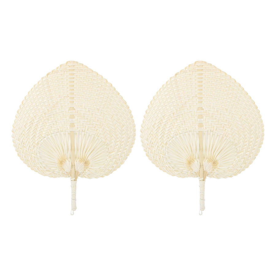 2 Pcs Handheld Leaf Braided Fan Handmade Bamboo Straw Chinese Craft Fan for Decoration