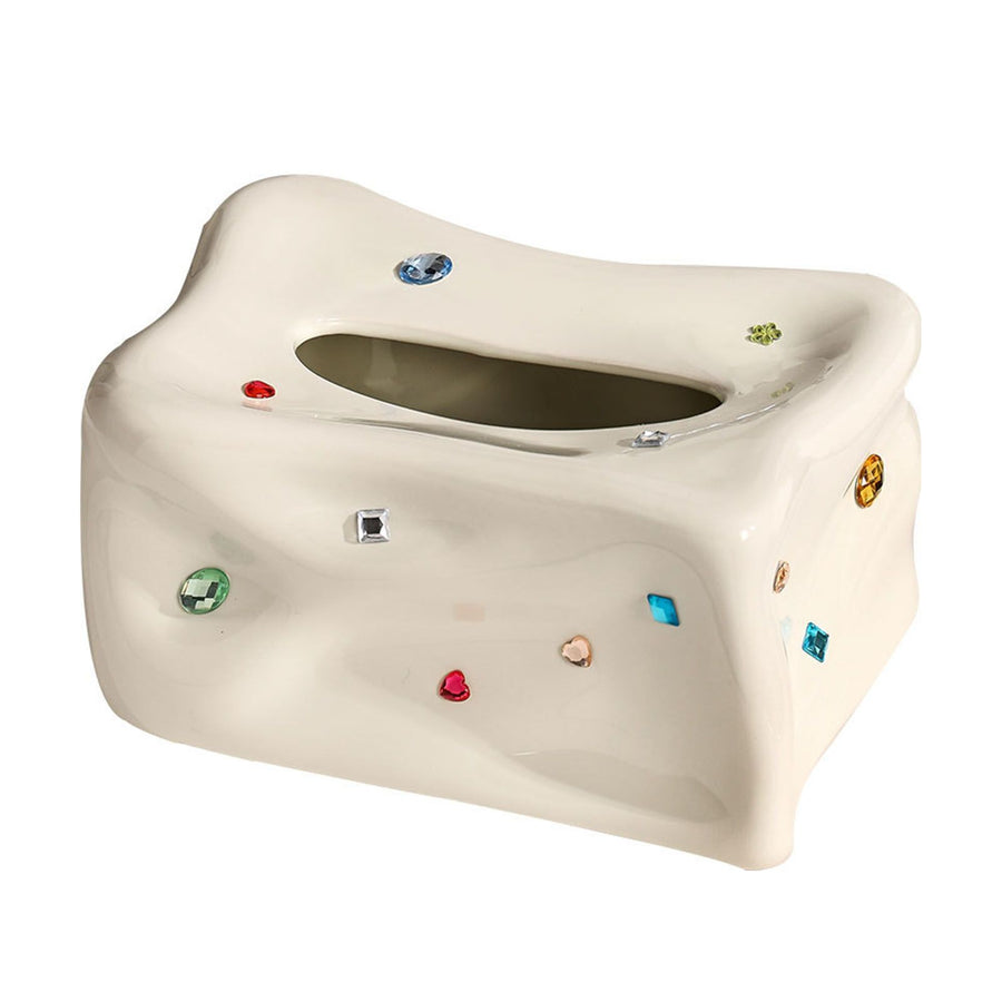 Ceramic Tissue Box Case Holder Decorative Elegant Facial Tissue Napkin Dispenser Box for Dinner Room Beige