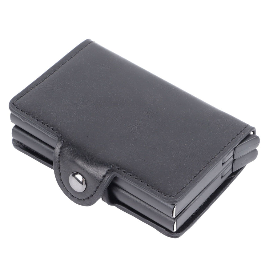 Card Holder Black Card Case RFID Blocking Aluminium Alloy PU Anti Degaussing Large Capacity Withstand Wear Card Wallet