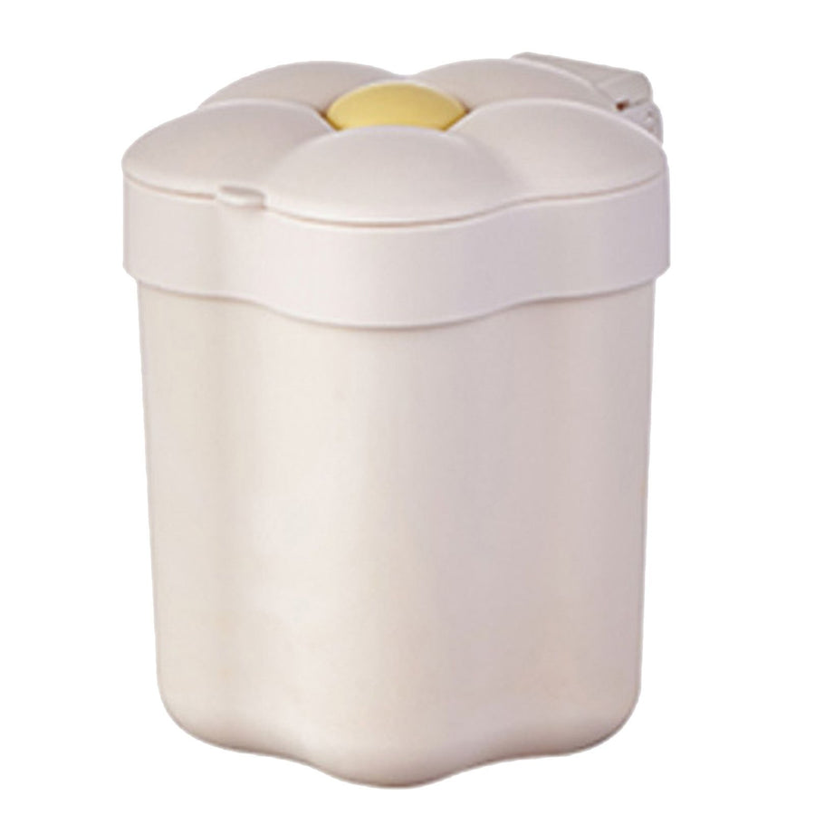 Desktop Trash Bin with Lid Flower Shape Small Garbage Can Large Opening Storage Paper Basket White