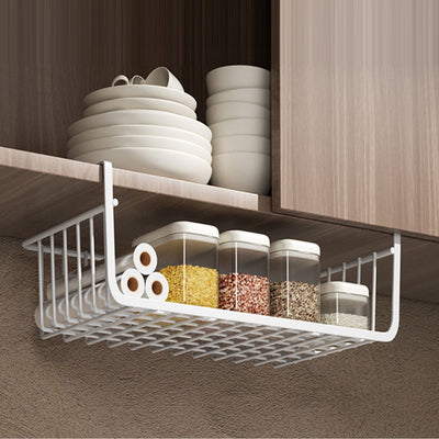 Under Shelf Storage Basket Multipurpose All Metal Under Shelf Wire Basket for Kitchen Office Pantry Desk Bookshelf L White