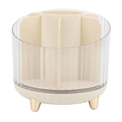 Rotating Makeup Brush Holder 360 Degree Rotating Makeup Brush Organizer Desktop Large Capacity Lipstick Cosmetics Storage Box Cream White