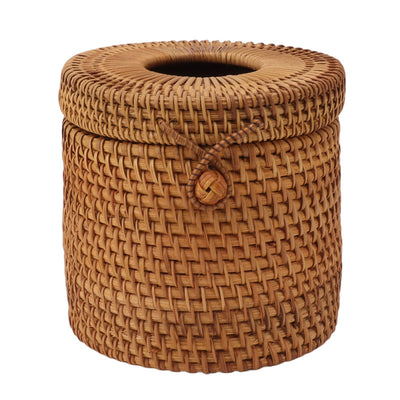 Rectangular Rattan Tissue Box Cover Rattan Woven Tissue Box Holder for Bathroom Organizer Countertop Bedroom Living Room Car Office Cylinder Style