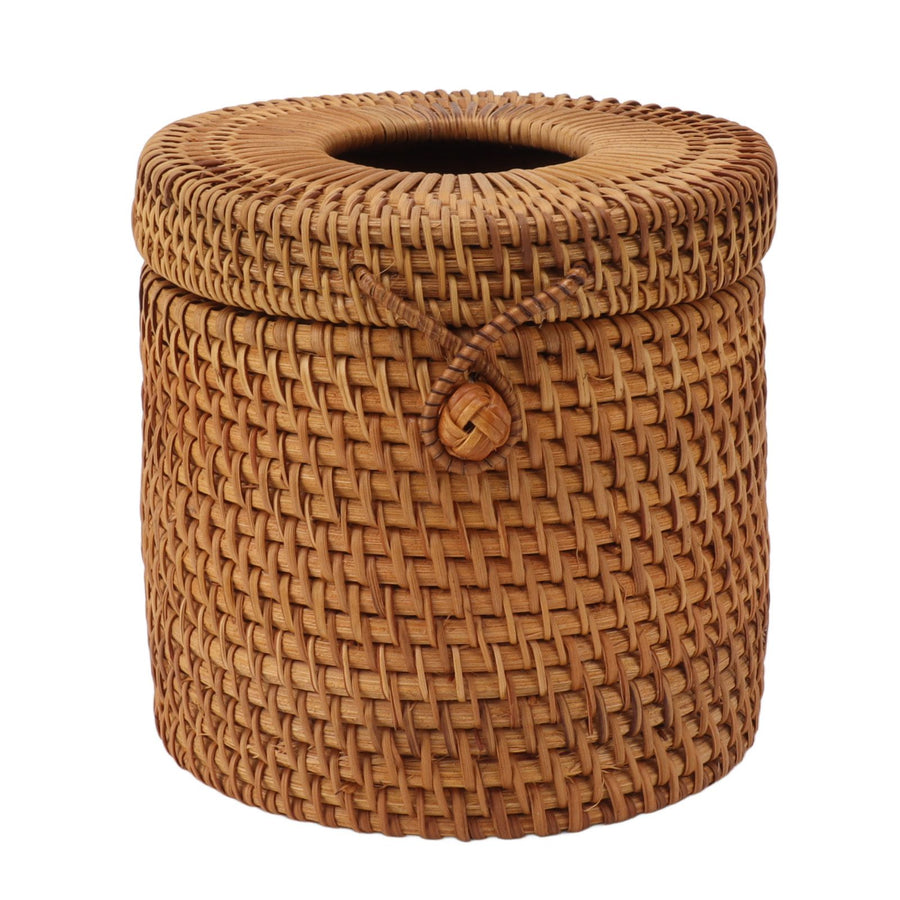 Rectangular Rattan Tissue Box Cover Rattan Woven Tissue Box Holder for Bathroom Organizer Countertop Bedroom Living Room Car Office Cylinder Style