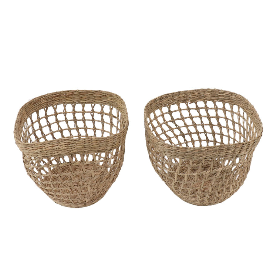 2PCS Woven Basket Handwoven Sea Grass Storage Basket for Flower Plant Farmhouse Home Decor