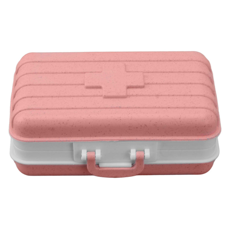 Mini Medicine Box 6 Compartments Luggage Design Tight Sealing Plastic Medicine Container for Pocket Travel Pink