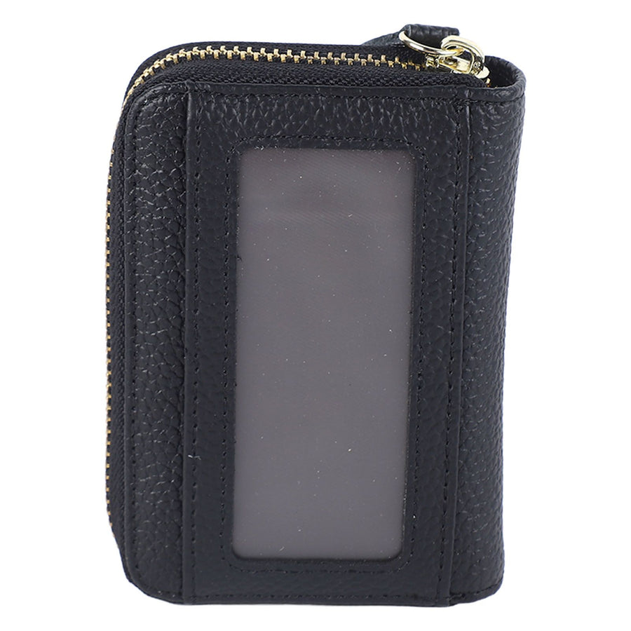 Card Wallet Black Leather 10 Slots Zipper Compact Transparent Window Card Holder for Travel Daily Outdoor