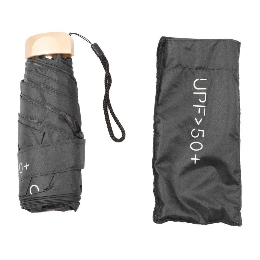6 Ribs Umbrella Sun Protection UPF50 Impact Cloth Portable Folding Umbrella for Sunny Rainy Black
