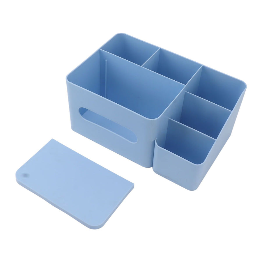 Tissue Box Organizer with Lid Plastic Exquisite Smooth Surface Tissue Desk Organizer for Home Office Blue