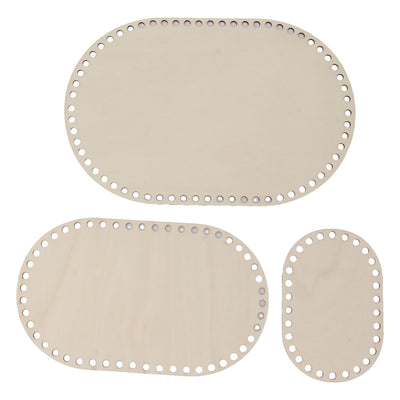 3Pcs Wooden Basket Bottom Oval Blank Solid Crochet Basket Wood Base for DIY Basket Weaving Supplies Craft Making