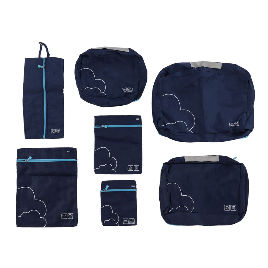 7 Pcs Luggage Packing Bags Polyester Waterproof Luggage Packing Cubes for Business Trip Travel Navy Blue
