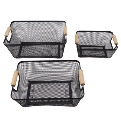 3pcs Metal Wire Storage Basket Large Capacity Decorative Sturdy Iron Art Storage Basket for Books Snacks Makeup Black