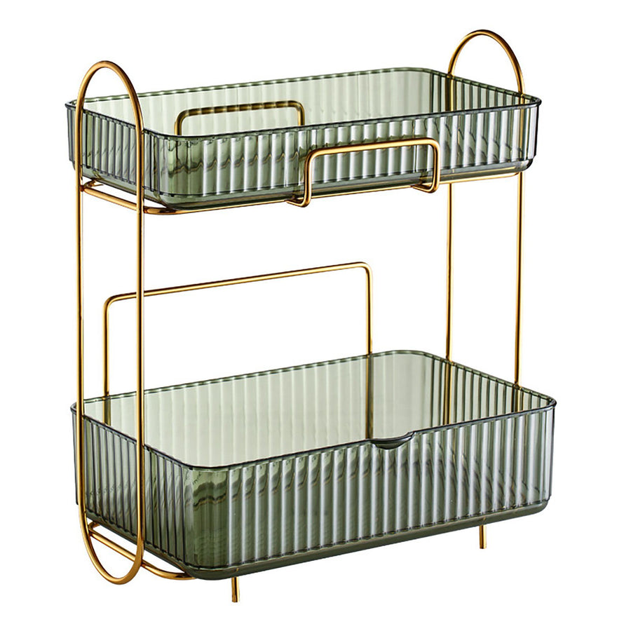 Makeup Organizer 2 Tier Bathroom Countertop Organizer Large Capacity Cosmetic Holder Shelf for Bedroom Dresser Green