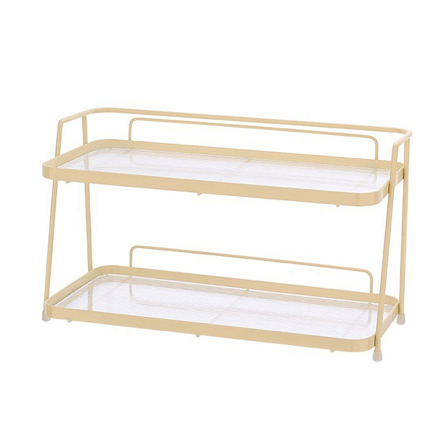 2 Tier Bathroom Countertop Organizer Counter Standing Rack Cosmetic Holder Storage Shelf Cosmetic Organizer Holder Cream Yellow