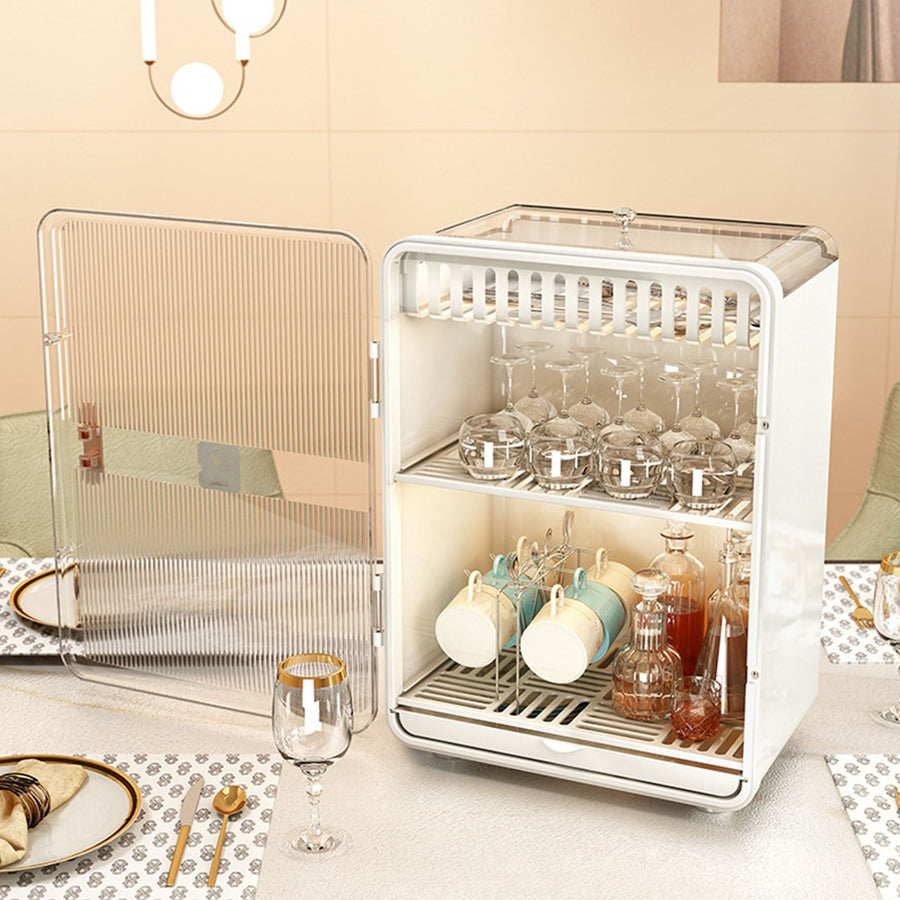 Dustproof Cup Organizer Tea Set Storage Box Household Transparent Desktop Water Cup Tea Cup Draining Rack White