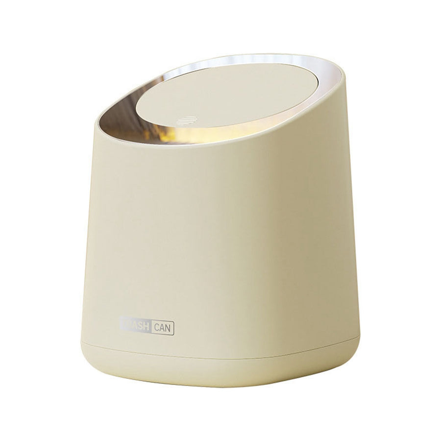 Mini Countertop Garbage Can Small Plastic Countertop Wastebasket Waste Can with Press Type Lid for Bathroom Bedroom Living Room Dressing Table Cream White