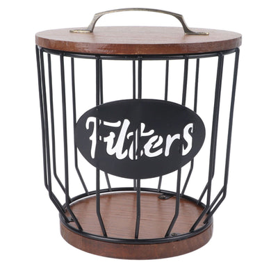 Rustic Coffee Filter Holder with Lid Coffee Filter Storage Container Coffee Pod Holder for Counter Coffee Bar Accessories Decor 0291 F Black