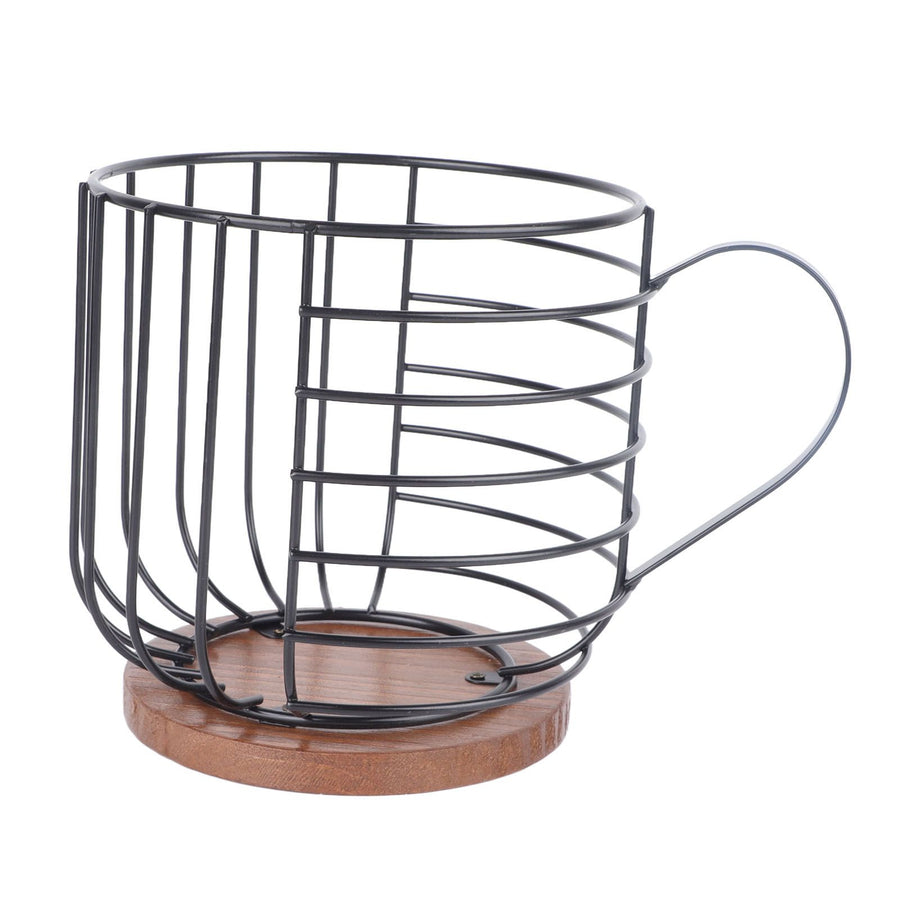Coffee Capsule Storage Basket Cup Shape Black Iron and Pine Coffee Pod Holder for Coffee Bar Counter