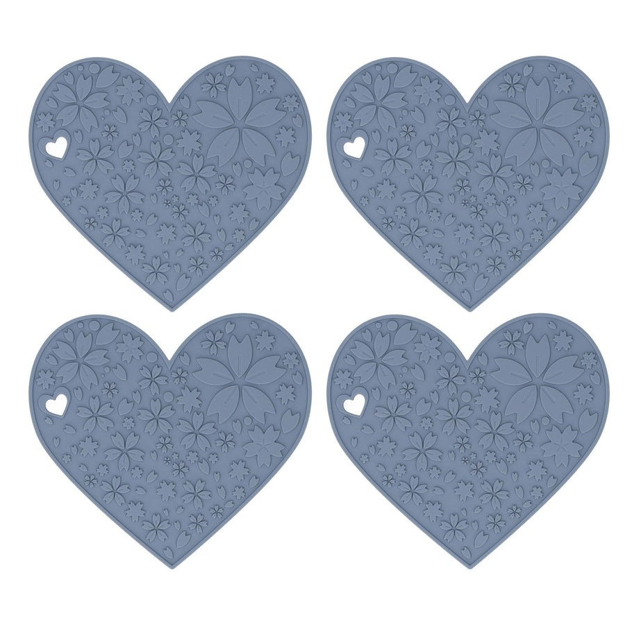 4PCS Silicone Placemats Heart Shaped Non Slip Waterproof Heat Resistant Washable Dinning Table Mat for Pet Feeding Kitchen Sink Grey