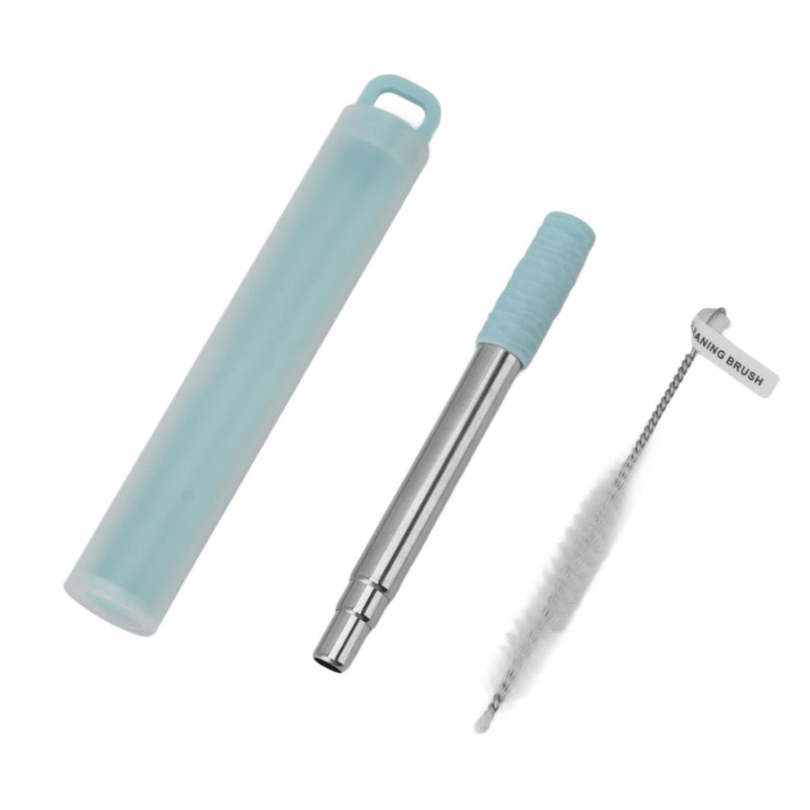 Collapsible Stainless Steel Drinking Straw Reusable Metal Straw with Cleaning Brush for Travel Work Blue