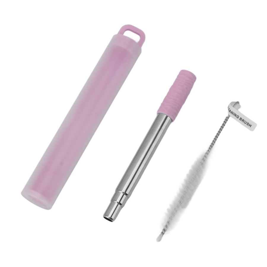 Collapsible Stainless Steel Drinking Straw Reusable Metal Straw with Cleaning Brush for Travel Work Purple