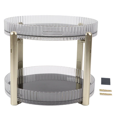 Double Layer Rotating Makeup Organizer Multifunctional Rotating Cosmetic Shelf for Home Translucent White