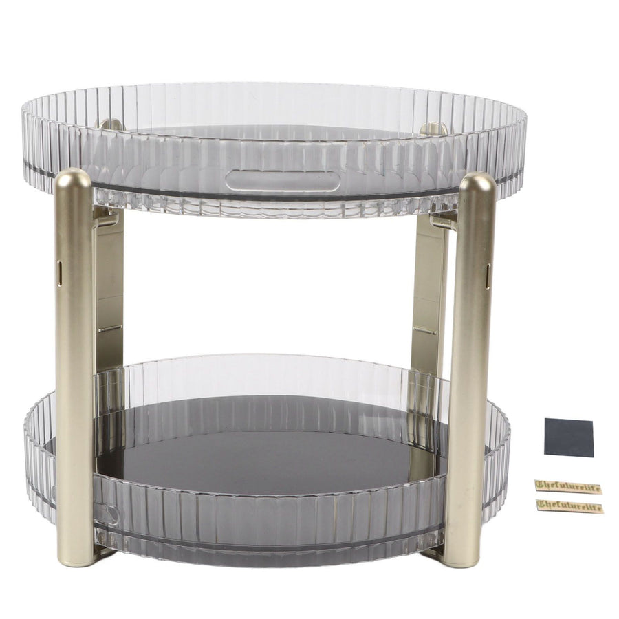 Double Layer Rotating Makeup Organizer Multifunctional Rotating Cosmetic Shelf for Home Translucent White