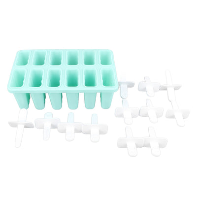 12 Cavity Ice Cream Mould with Stick Easy Release Green Reusable Silicone Ice Pop Moulds for Ice Cream