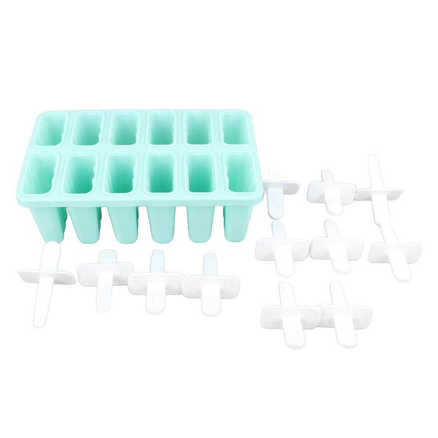 12 Cavity Ice Cream Mould with Stick Easy Release Green Reusable Silicone Ice Pop Moulds for Ice Cream