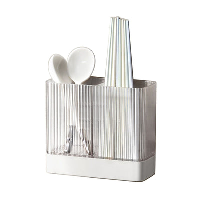 Kitchen Utensil Holder ABS Wall Mounted Multifunctional Draining Chopstick Cage Spoon Forks Storage Box for Home Countertop White