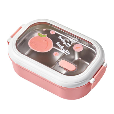 Bento Lunch Box Portable Safe Leakproof Divided Stainless Steel Thermal Lunch Box for Students School Office Pink